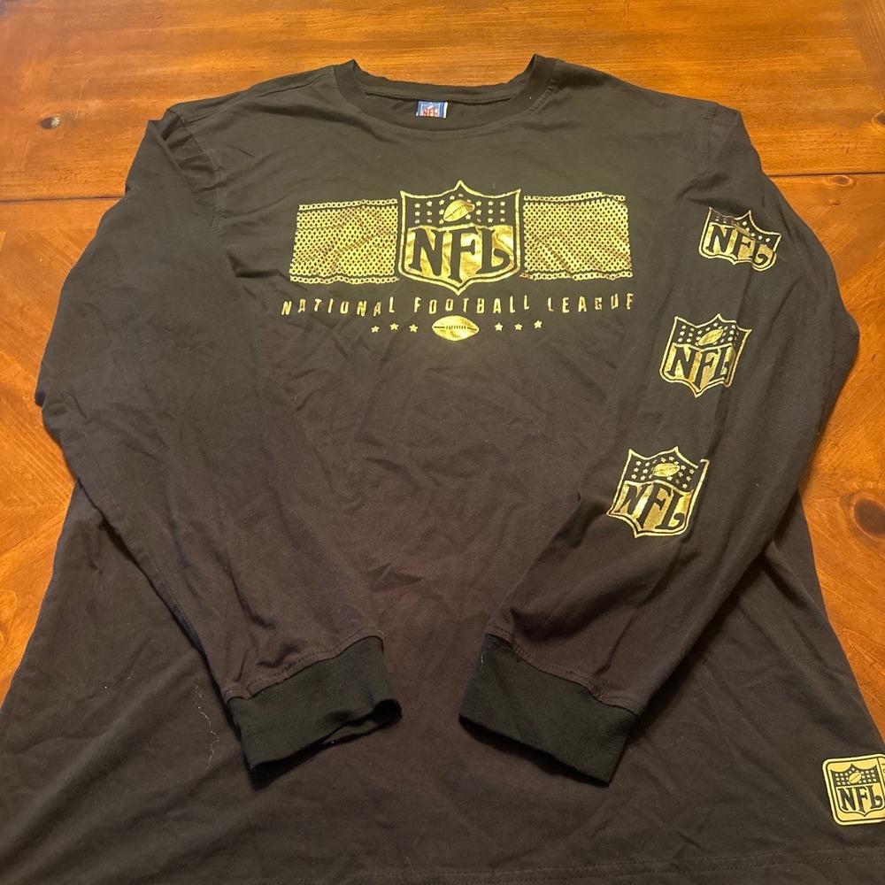 NFL Long Sleeve Shirt Mens XL Black Excellent Gold Foil Graphic Tee
